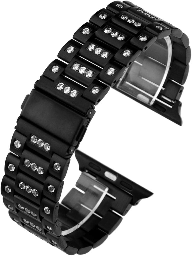 ARTCHE Bling Band Compatible with Apple Watch 42mm 44mm, Diamond Rhinestone Stainless Steel Replacement Strap Wristband for iWatch Series 4/3/2/1, with Durable Folding Clasp (Black)