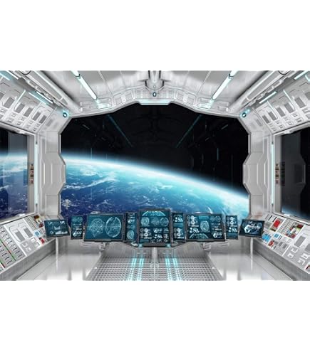 SJOLOON Raumschiff Hintergrund Für Foto-Shootings – Science-Fiction Planeten & Erde Design (2,7 X 1,5 M)