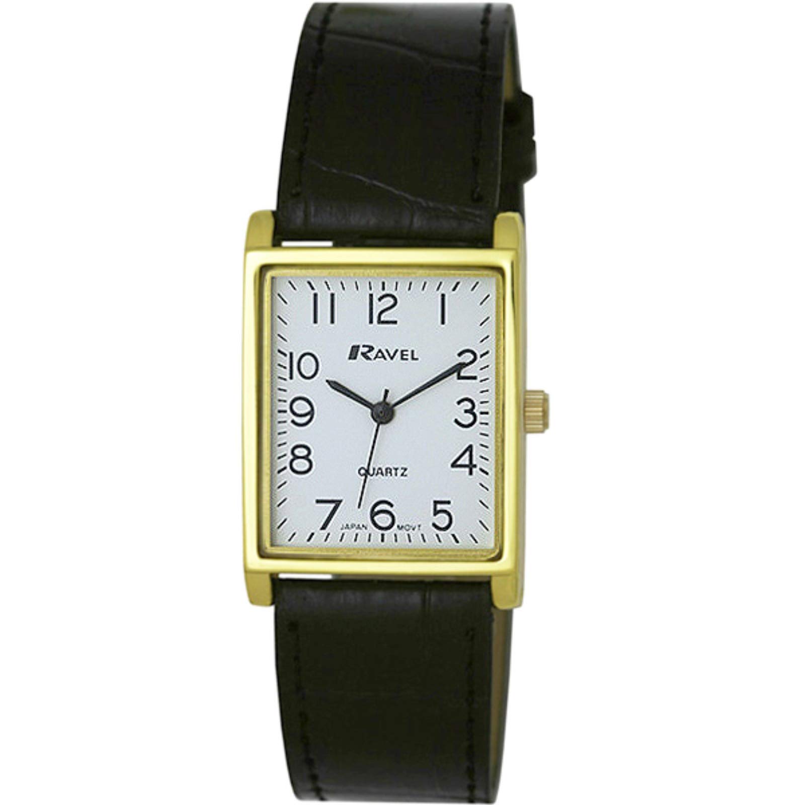 Ravel - Unisex Traditional Rectangular Watch with Clear Numeral Dial - Gold Tone/Black