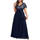 Pinup Fashion Women Plus Size Formal Dresses - Sequin Evening Gowns Wedding Guest Prom Long Dress
