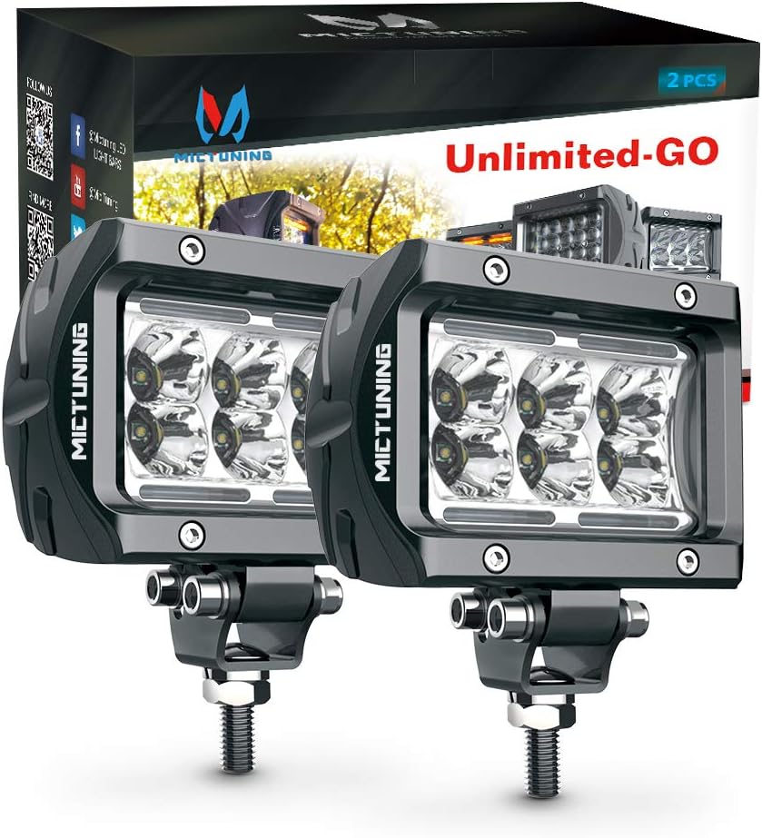 MICTUNING 2Pcs LED Light Pods Unlimited-GO K1 4 Inch 18W Off Road Flood LED Light Bar 1620lm White Light for Trucks, Jeep, Motorcycles, SUVs, ATVs, Cars, Boats, Trailer: Automotive