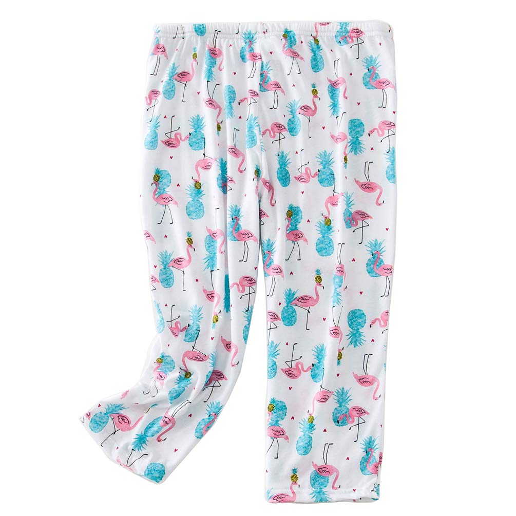 ENJOYNIGHT Women\'s Capri Pajama Pants Lounge Causal Bottoms Print Sleep Pants (X-Large, Flamingo)