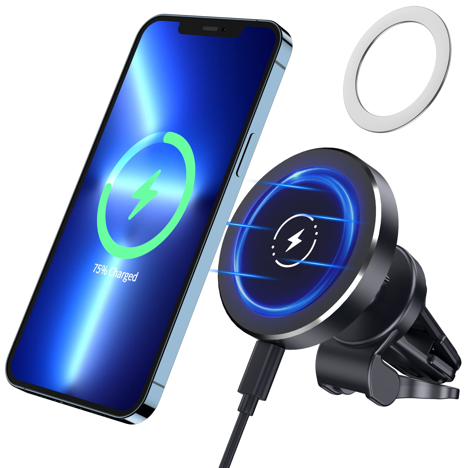 Magnetic Wireless Car Charger, PBMIY 15W Fast Wireless Car Charging 360° Adjustable Auto Air Vent Mount Compatible with iPhone 12/13,Pro, Pro Max, Mini