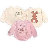 2Pcs Baby Girl/Boy Rompers, Cute Bunny Graphic Baby Sweatshirts, Soft Cotton Long Sleeve Outfits for Casual Wear