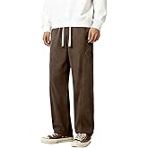 Elegant Seal Men's Corduroy Wide Leg Fashion Casual Pants Loose Fit Baggy Straight Sweatpants Elastic Waist Drawstring