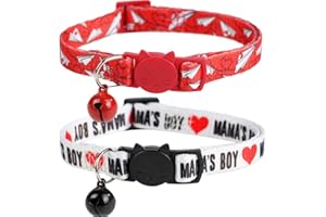 BoomBone 2 Pack Valentines Day Cat Collar Breakaway,Safety Adjustable Collars with Bell for Kitten