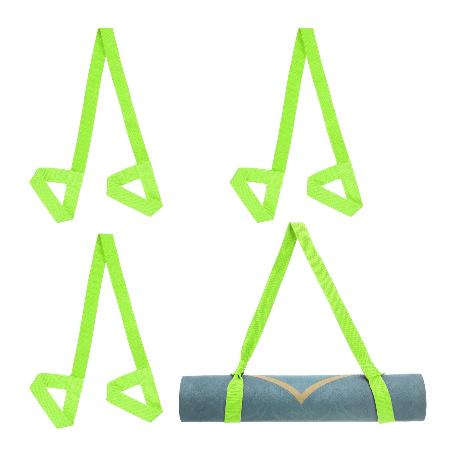 PATIKIL Yoga Mat Strap, 4 Pack Adjustable Yoga Mat Carrier Straps Sling Cotton Anti Slip Mat Holder Stretching Band for Exercise, Lime Green