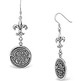 WithLoveSilver 925 Sterling Silver Fleur de lis + 18mm LA Water Meter Manhole Dangle Earrings