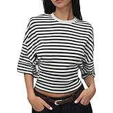 Wide Dolman Short Sleeve Tops Women Crew Neck Cinched Wasit Grunge T-Shirt Y2K Summer Fitted Going Out Crop Tees