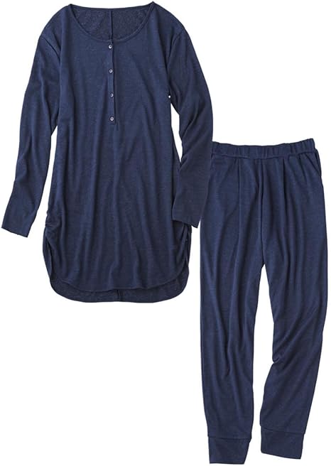 Amazon ピーチ ジョン リラックスネックポイントパジャマ リラックスネックポイントパジャマ レディース ヘザーネイビー 日本 S M 日本サイズs M相当 パジャマ ルームウェアセット 通販