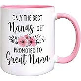 QASHWEY Nana Gifts Coffee Mug, Only the Best Nanas Get Promoted to Great Nana Coffee Cups Ceramic 11oz, NanaBirthday Gifts for Women, Grandma Gifts from Grandchildren Ceramic Tea Cup 11 Ounce(Pink)