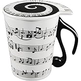 HLJgift Creative Ceramic Musician Coffee Mug Tea Cup with Lid Staves Music Notes as Valentine's Day Gift Teacher Gift by HLJg
