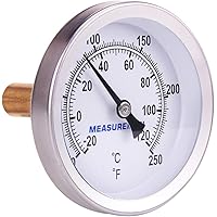 MEASUREMAN Hot Water Bi-Metal Thermometer, 2-1/2" Dial, 1-3/4" Lead-Free Brass Stem, Range 0-250 deg F/-20-120 deg C, 2% Accu
