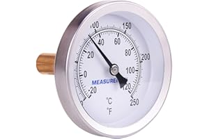 MEASUREMAN Hot Water Bi-Metal Thermometer, 2-1/2" Dial, 1-3/4" Lead-Free Brass Stem, Range 0-250 deg F/-20-120 deg C, 2% Accu