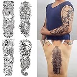 COKOHAPPY 4 Sheets Extra Temporary Tattoo , Full Arm Sleeve Skull Buddha Dragon Flash Tattoo , Easy to Apply and Long Lasting for Women Men