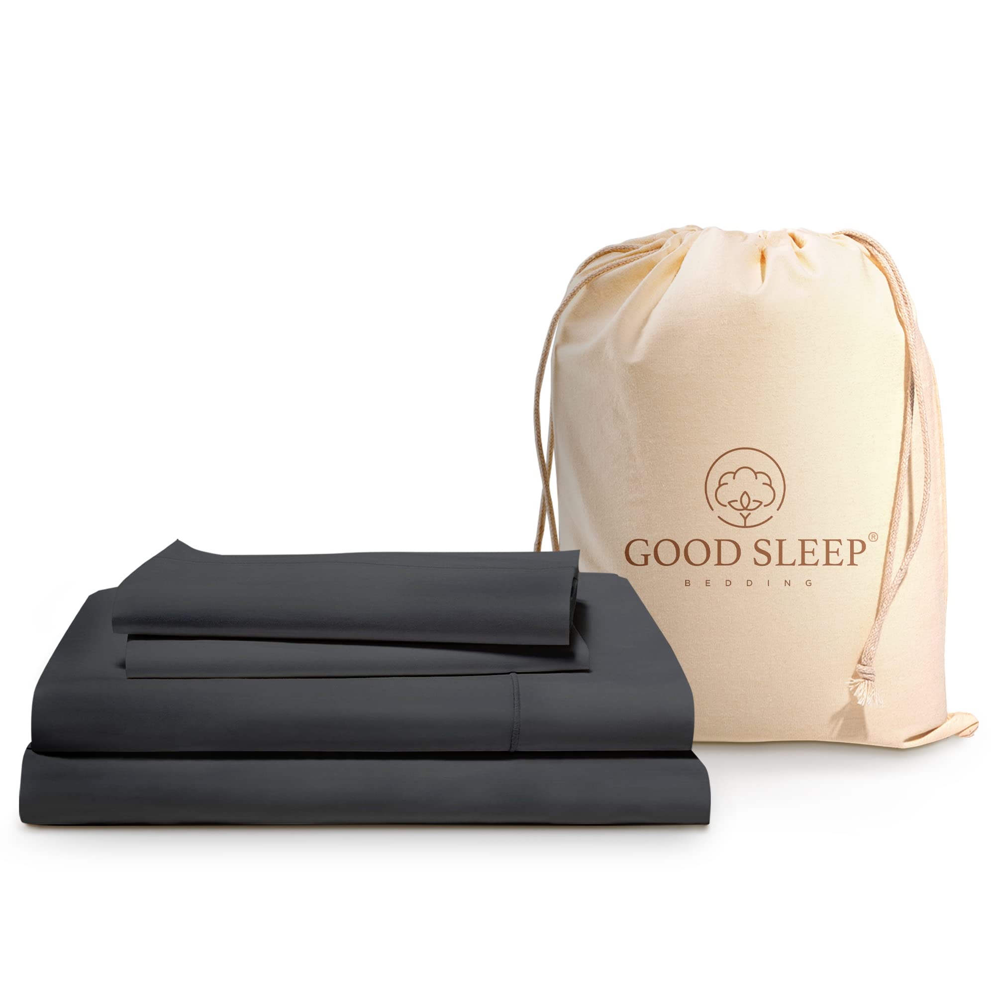 Good Sleep Bedding Twin XL Sheets College Dorm - 100% Egyptian Cotton Twin XL Sheet Sets, 4Pc, Twin XL Bed Sheets, Luxury Sateen Weave Sheets, 16" Deep Pocket - Dark Grey Sheets
