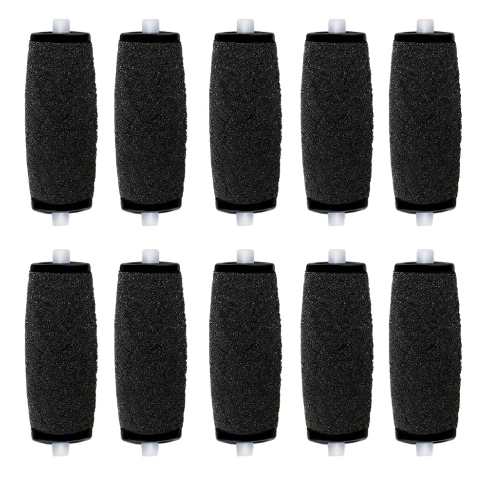 Hsthe Sea10 Pack Extra Coarse Black Replacement Rollers Compatible with Smooth Pedi - Electric Foot File Roller Heads for Rough, Dry and Callused Feet
