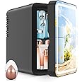 COOSEON Mini Fridge with Mirror, AC/DC Portable Thermoelectric Cooler and Warmer Refrigerators for Beauty, Skin Care, Makeup, Bedroom, Room, Car (6L-Black)