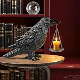 Gothic Home Decor - Raven Decor Tealight Candle Holde,Gothic Statue Halloween Decorations,Indoor Fake Black Crow Light Holder Decor for Unique Goth Gifts Living Room Fireplace Holiday Ornaments
