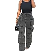 Cargo Jeans for Women Y2K High Waisted Baggy Jeans Straight Wide Leg Cargo Pants Streetwear