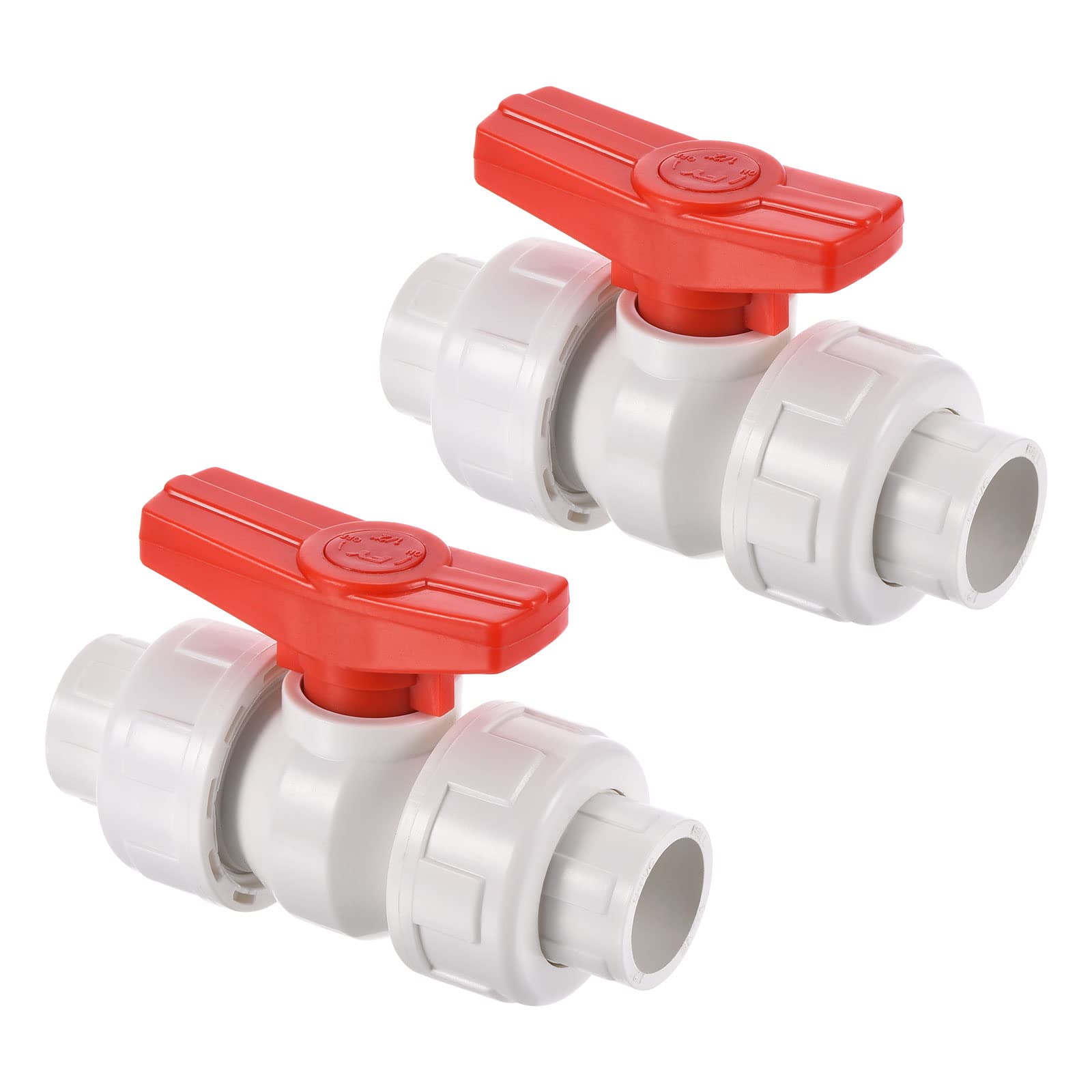 PATIKIL 20mm ID Double Union Ball Valve, 2 Pack PVC Socket Type Shut-off Valve Switch for Water Flow Control, White