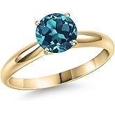 Gem Stone King 14K Yellow Gold London Blue Topaz Engagement Ring For Women | 2.50 Cttw | Round 8MM | Gemstone November Birthstone