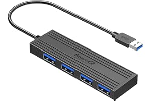 SmartQ 4-Port USB 3.0 Hub,High-Speed Data Hub for Seamless Connectivity on Laptop, PC, iMac, Surface Pro, XPS, Flash Drives, Mobile HDD, and More..(Slim USB 3.0-0.5 ft)
