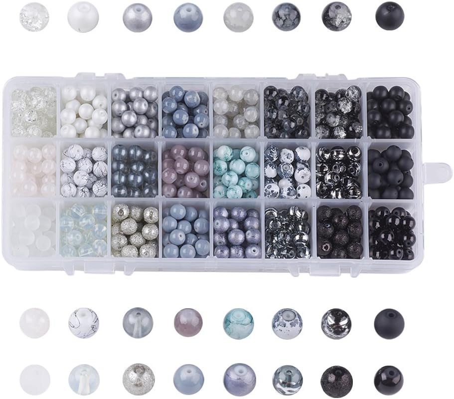 KISSITTY 24 Color 8mm Round Glass Beads White Bracelets Beads for Necklace Earrings DIY Jewelry Making