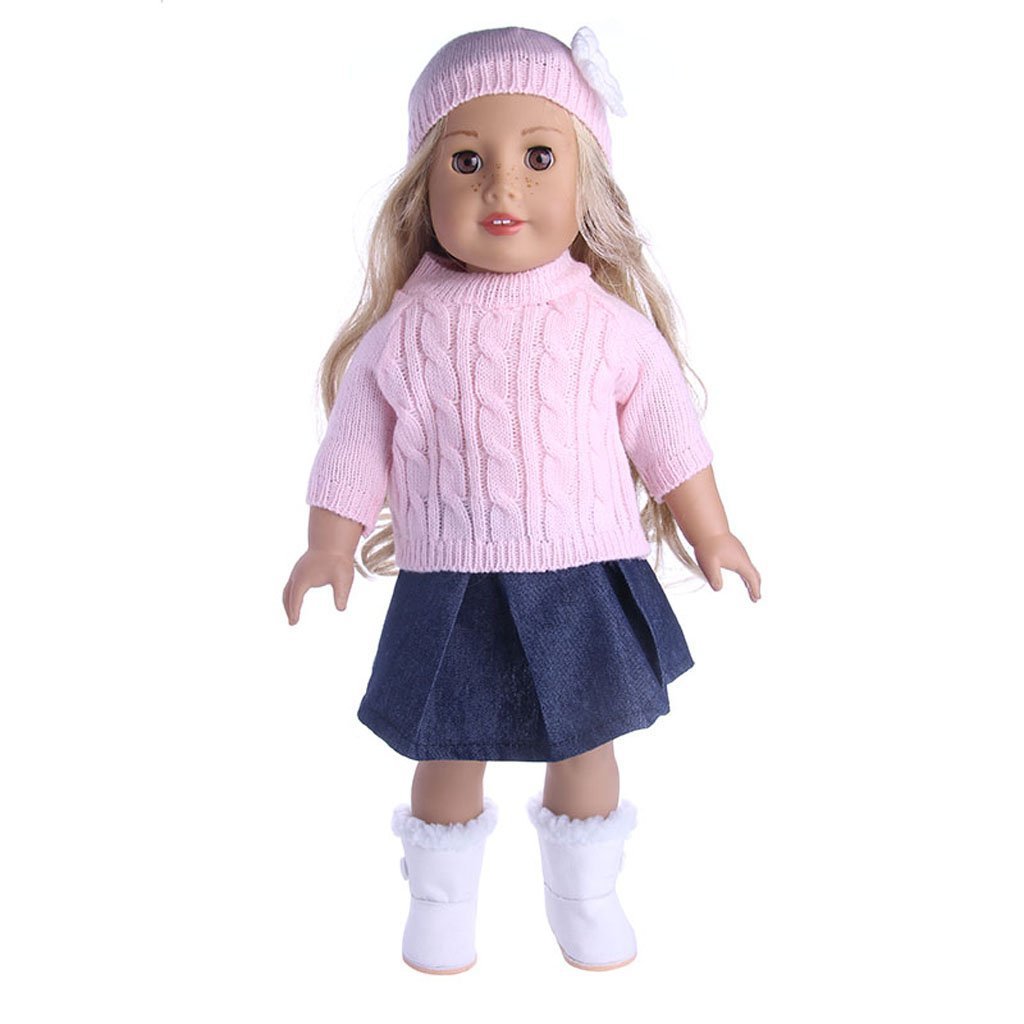 Kingko Vêtement De Poupée Pull Robe Chapeau Motif Fleur Rose