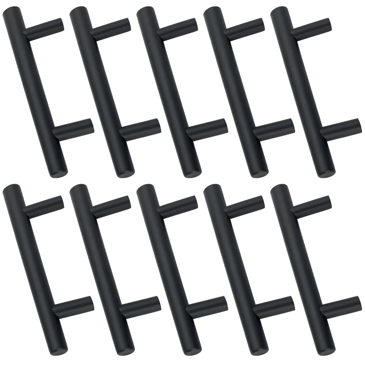 Drenky T Bar Kitchen Handles 10 Pack - 64mm Hole Centre Stainless Steel Matte Black Cabinet Hardware with Screws for Wardrobe Cupboard Drawer