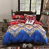 Vaulia Lightweight Microfiber Duvet Cover Set, Bohemia Exotic Patterns, Reversible Color Design, Blue/Red Multi-Color, Full/Queen Size