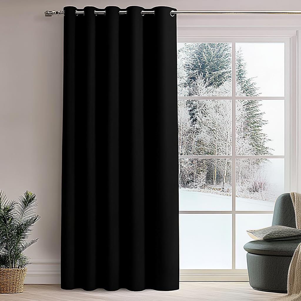 PANOVOUS Wide Blackout Curtains for Sliding Glass Door, Patio Door Curtain Panel, Room Divider Curtains for Privacy 100W x 84L Inch 1 Panel Black