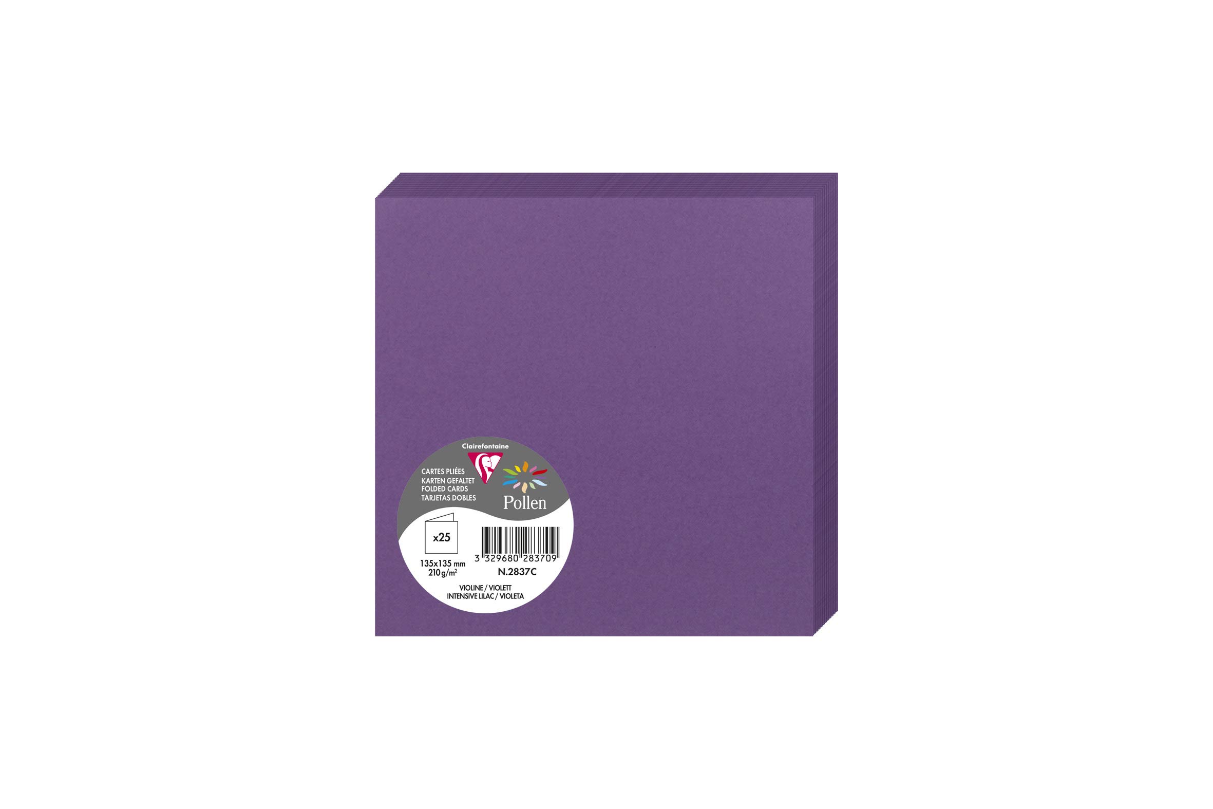 Clairefontaine - Ref 2837C - Pollen Folded Card (Pack of 25 Sheets) - 135 x 135mm Sized, 210gsm Card, Inkjet & Laser Printer Compatible, Acid Free - Intensive Lilac — image 1