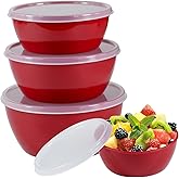ATRDTO Small Classic Plastic Prep Bowls with Lids, Set of 4, Microwave and Dishwasher Safe (Red)