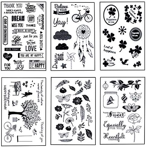 6 Sheets Different Theme Patterns Silicone Clear Stamps for Card Making and DIY Scrapbooking Album
