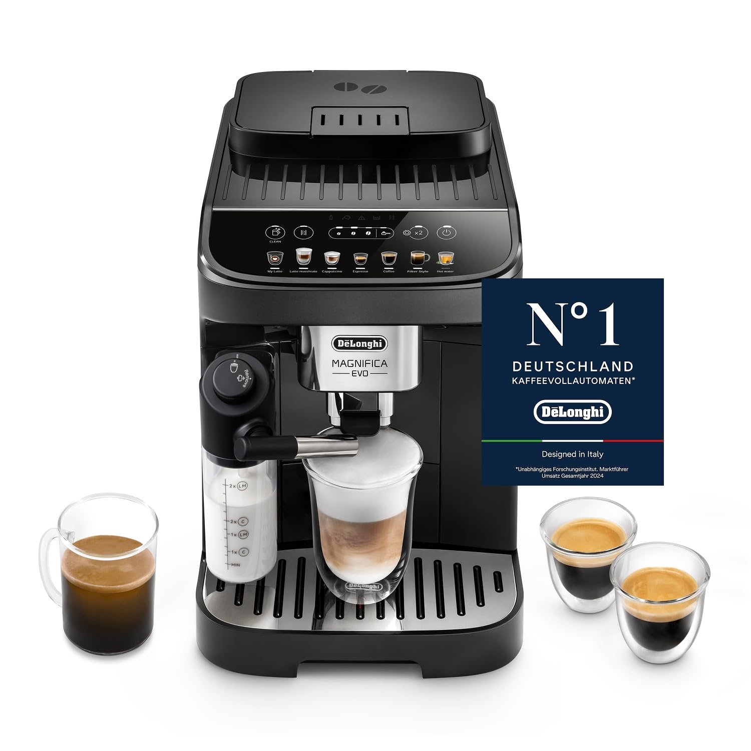 De’Longhi Magnifica Evo - Perfetto Kaffeevollautomat mit LatteCrema-Milchaufschäumer, 7 One-Touch-Getränke, Cappuccino, Espresso Kaffeemaschine, Soft-Touch-Bedienfeld, Schwarz (ECAM292.81.B)