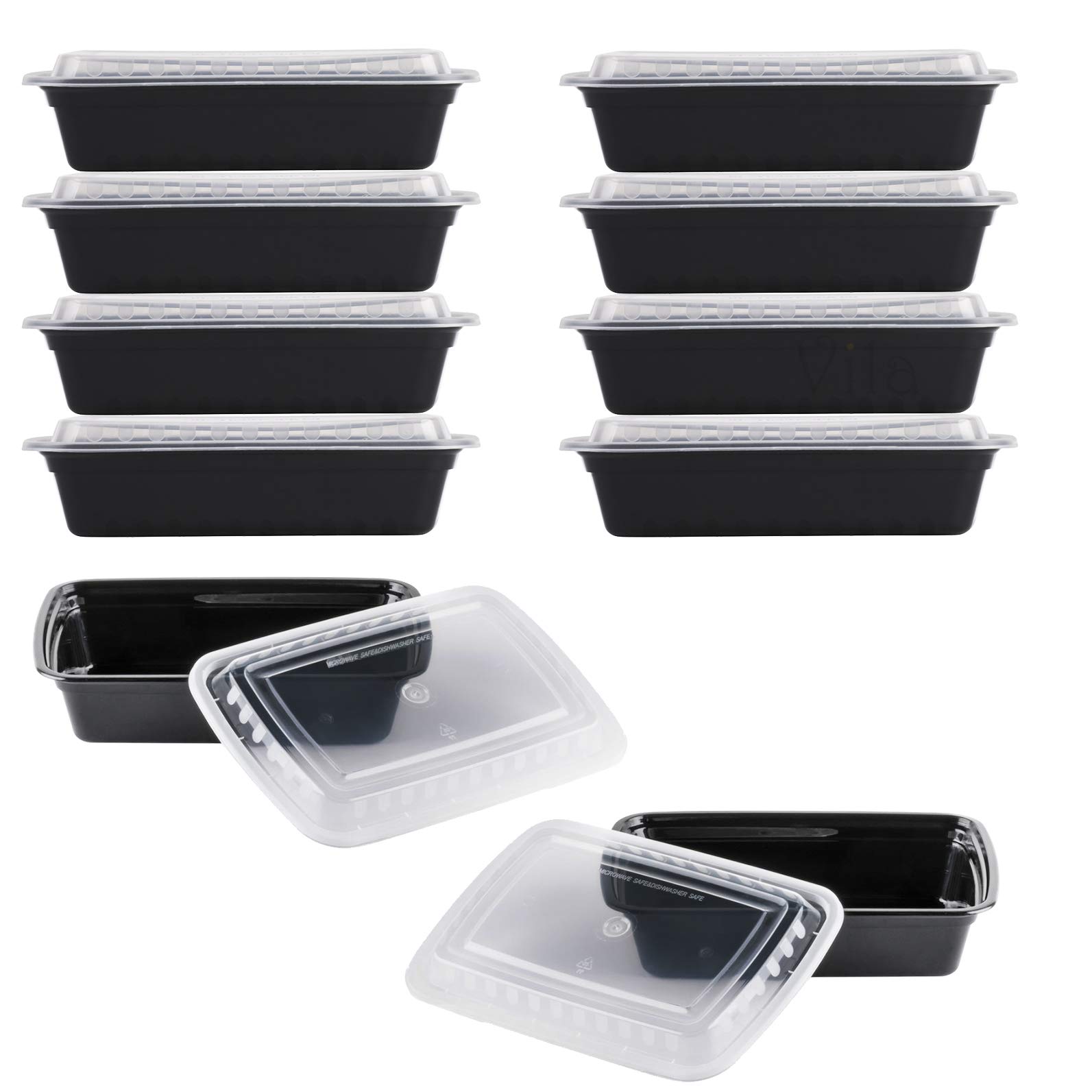 10 Microwavable Heavyweight Meal Prep Container (28 oz) with Lid – Reusable Food Storage Box - Recyclable Takeaway Delivery Vessel - Freezer, Dishwasher Safe - BPA-Free, Leak-Proof Airtight Clear Lid