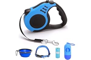 GBIVBE Retractable Dog Leash for Medium & Small Dogs & Cats - 16.5FT Tangle Free Heavy Duty Walking Leash with Anti Slip Handle, Pause & Lock Strong Nylon Tape, Blue