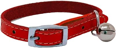 WOOTONG Cat Collar Real Leather with Safety Elastic Bell Red