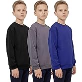 Silkfly 3 Pack Children Long Sleeve Fleece Sweatshirt Crew Neck Pullover Sport Solid Tops for Boys Girls