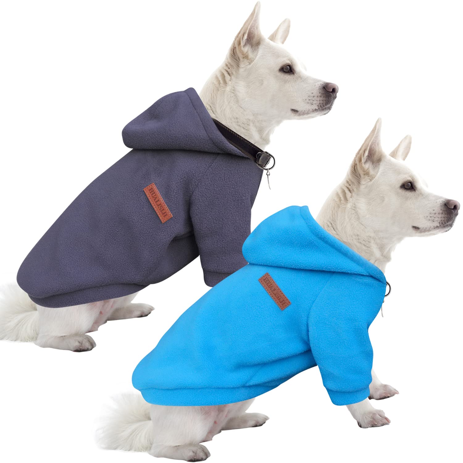 HuaLiSiJi Dog Hoodie Dog Sweatshirt Elasticity Fabric is Quite Comfortable, Soft and Warm for the Animal and Easy to Wear (Blue+Gray, L)