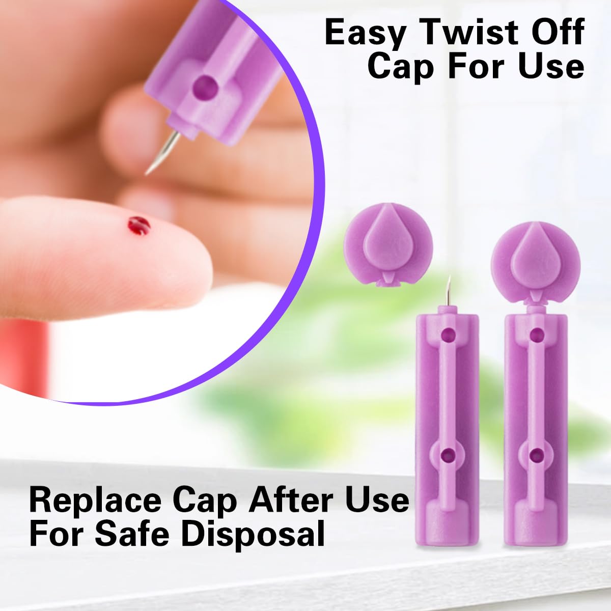 Blood Lancets, Single use, 30 Gauge Twist top Lancets for Diabetes Testing, Fits Most Lancing Devices for Blood Sugar Kit and Glucose Meter - 310 Count per Box - Purple
