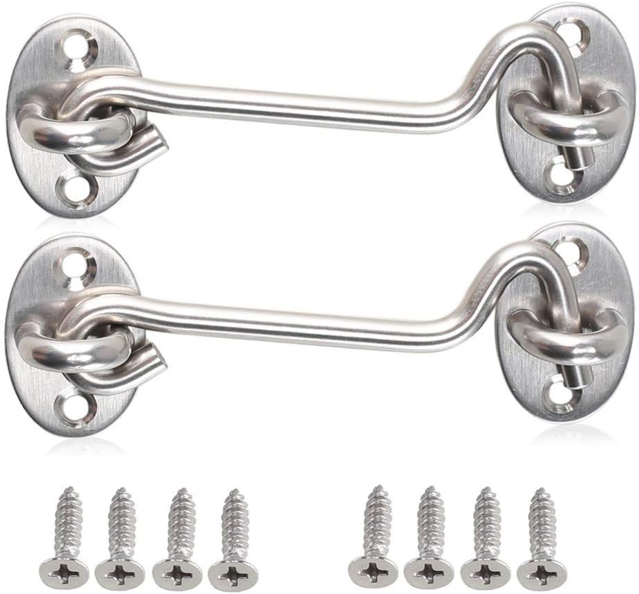 ETSAMOR 2pcs 4'' Cabin Privacy Hook and Eye Latch Lock Stainless Steel Solid Gate Hooks Hasp for Sliding Barn Door, Window, Backyard Entrance Shed Door
