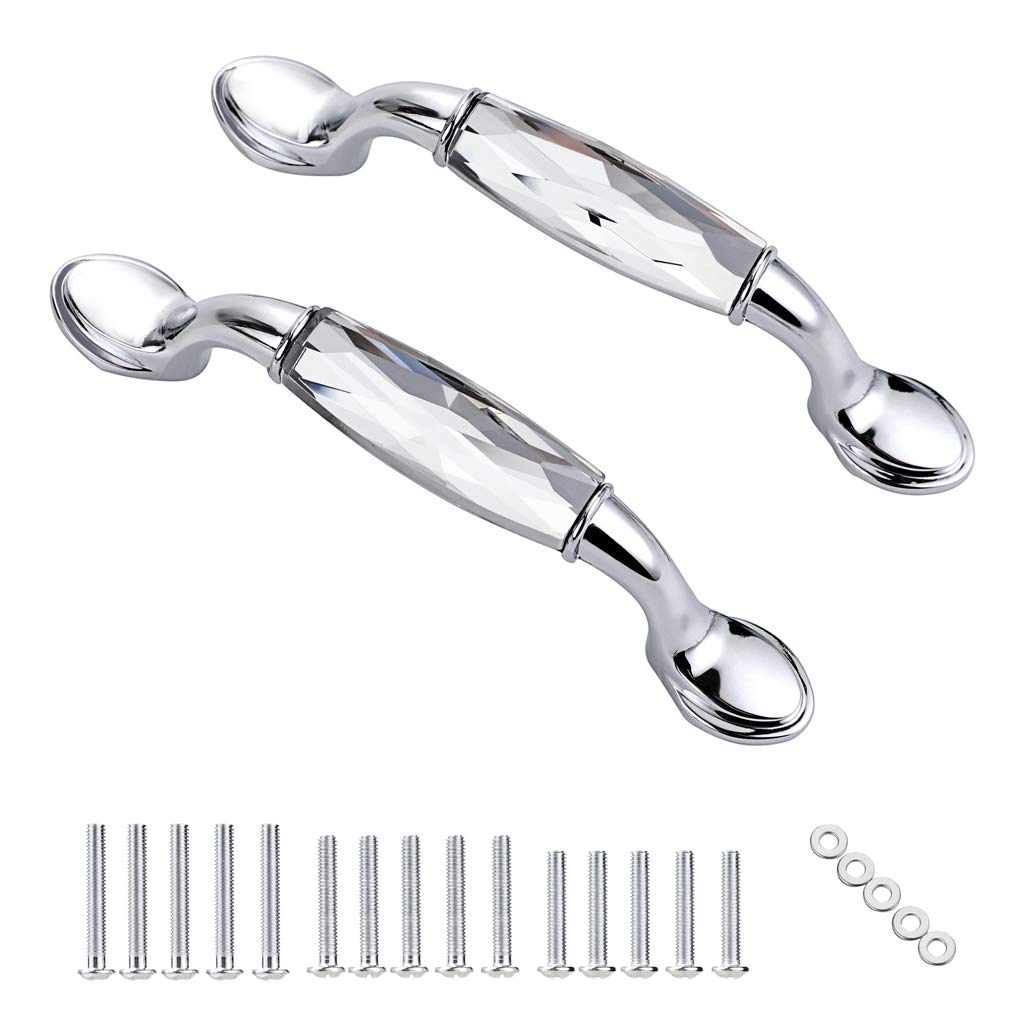 IGNPION 2pcs Crystal Drawer Handles Drawer Wardrobe Kitchen Door Knob Cabinet Pull Door Handle Cupboard Hardware for Home Decorating Curved,Small