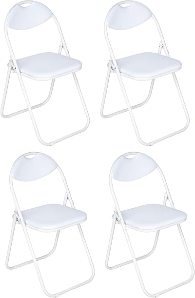 Nyxi Set of 4 Folding Chairs Padded Paris Faux Leather White