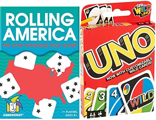 Wild Uno Card Game + Rolling America States Dice Game 2-Pack Family Game night bundle