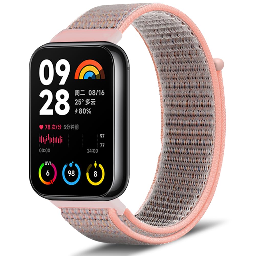 Niboow Nylon Strap for Xiaomi Smart Band 9 Pro/Smart Band 8 Pro, Men Women Soft Lightweight Breathable Watch Bands for Xiaomi Redmi Watch 6/5 / 4 - Pink