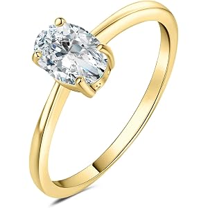 JewelryPalace Oval Shape 1ct 2ct Moissanite Solitaire Engagement Rings for Women, Classic 925 Sterling Silver Promise Ring fo