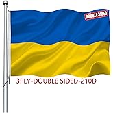 Double Sided Ukraine Flag 3x5 ft Outdoor- Ukrainian National Flags Heavy Duty 210D Polyester with Brass Grommets