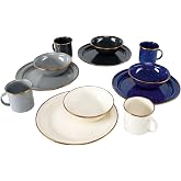 GSI Outdoors Mesa 4-Person Enamelware Camp Set &ndash; Classic Enamel Finish with Stainless Steel Rim, 12-Piece, Dishwasher Safe, Multi-Color